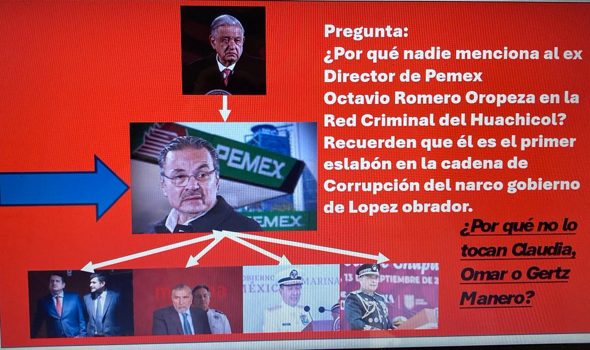 Claudia Sheinbaum tiene orden de desviar el tema del huachicol fiscal para que no toquen al principal eslabón que es Octavio Romero Oropeza, ex director de Pemex.