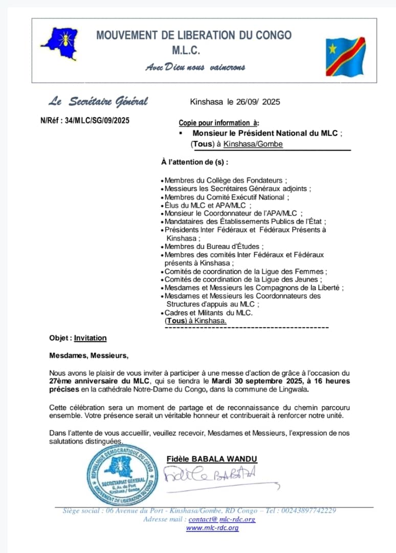 Mouvement de Libération du Congo - MLC tweet media