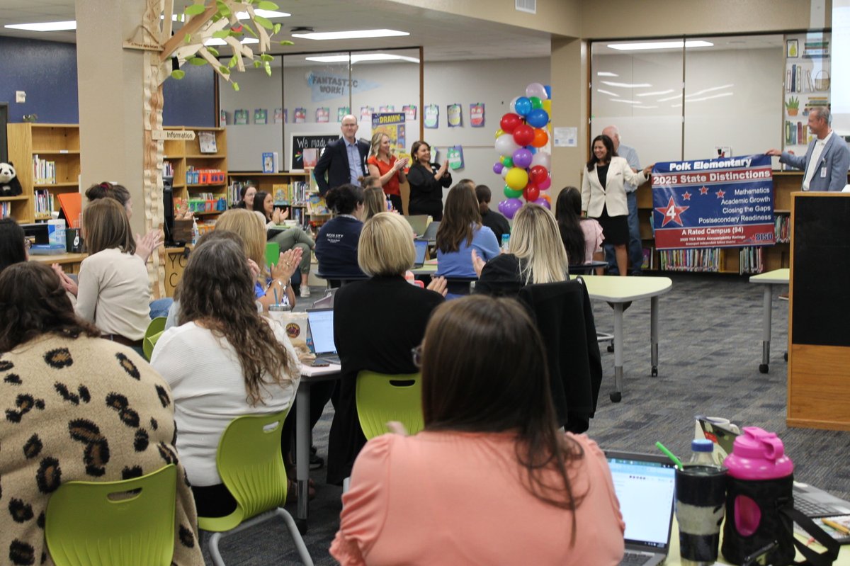 BrazosportISD's tweet photo. Our morning started by celebrating with the staff at Polk Elementary for being an A-Rated campus, and earning 4 State Distinctions this year! Way to go Pandas! #FutureReady #FromHereAnythingIsPossible https://t.co/Pj431qqnze