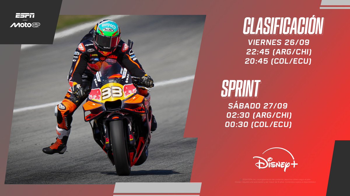 MotoGP_ESPN's tweet photo. ¡Se viene una noche repleta de acción! Vive la qualy y la Sprint del #JapaneseGP en #DisneyPus Plan Premium. 🤩🖥️
▶️ https://t.co/D9hOWAciBw https://t.co/BTRmU7r69H