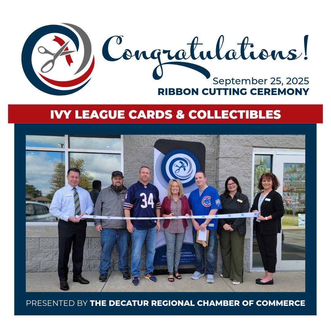 DecRegChamber's tweet image. Thank you to everyone who joined us today to celebrate Ivy League Cards &amp;amp; Collectibles' grand opening in Forsyth!

Special thanks to owners Andy Stukins, Noal Bonnett, and Jim Keller for bringing their passion and expertise to our community!

#DRCC #CardCollecting #DecaturIL