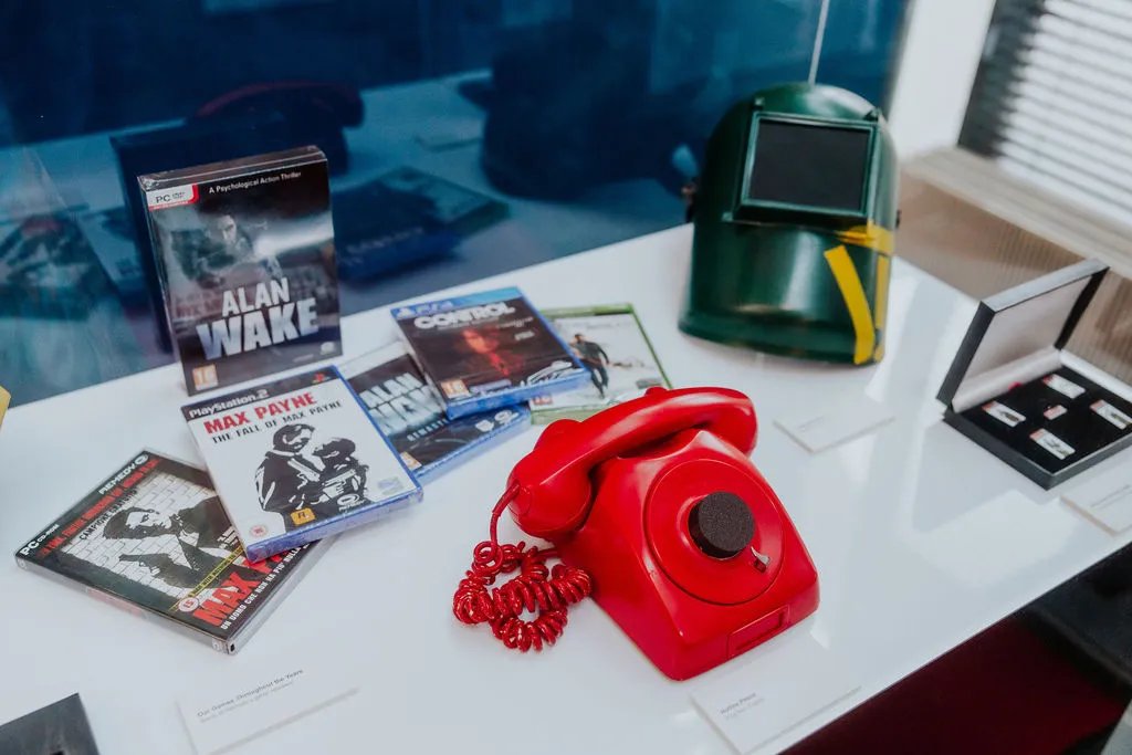 remedygames's tweet photo. The lobby of our Espoo office received a glow-up to celebrate our 30th anniversary! Now Remedians and visitors can enjoy a display of items used in the making of our games. 

Here is just a small sample of the collection!

#RMD30 #rmdlife https://t.co/NMrBDtGegS