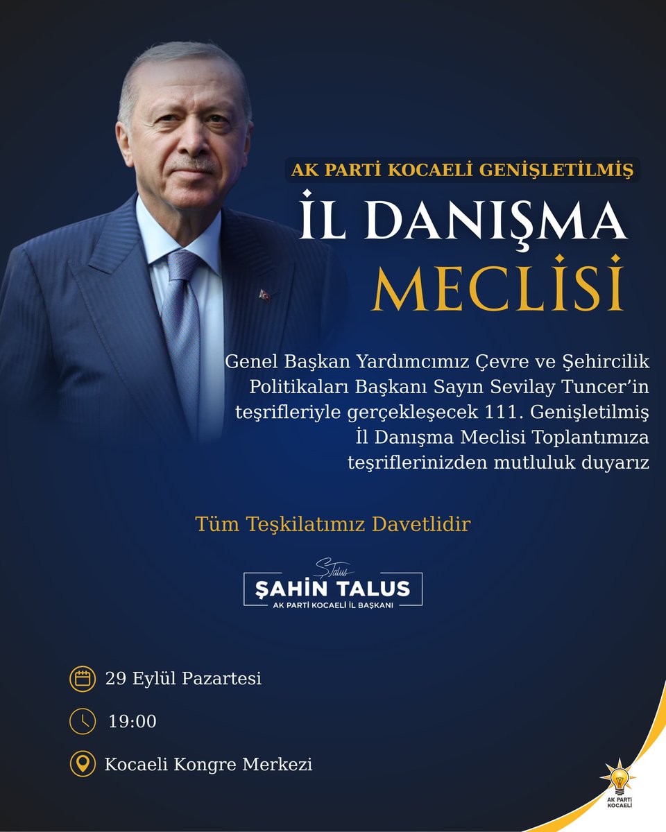 Genel Başkan Yardımcımız, Çevre ve Şehircilik Politikaları Başkanımız Sayın Sevilay Tuncer’in teşrifleriyle, teşkilatımızın istişare kültürünü en güçlü şekilde yansıtan 111. Genişletilmiş Danışma Meclisimizi gerçekleştiriyoruz.

📅 Tarih: 29 Eylül Pazartesi
🕖 Saat: 19.00
📍 Yer: