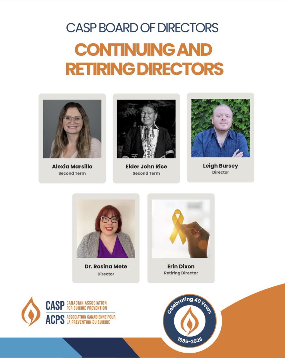 andrewaperez's tweet image. As Interim Executive Director of the Canadian Association for Suicide Prevention (@CASP_CA), I’m thrilled to welcome our talented and dedicated 2025-2026 Board of Directors!👇

#cdnpoli #AGM #CASP #NewBoardMembers #Leadership #SuicidePrevention #LifePromotion