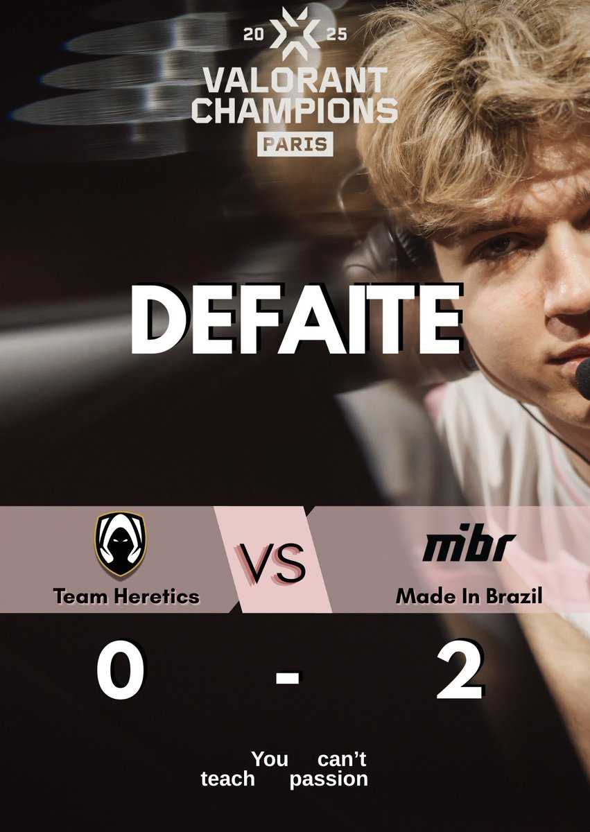 HereticsFR's tweet image. Un BO compliqué pour Team Heretics qui s’incline face à MIBR 0-2 🤍

On retrouvera TH demain à 18h dans le lower bracket, contre le perdant du dernier BO des quarts de finale des Champions 2025.

#VALORANTChampions