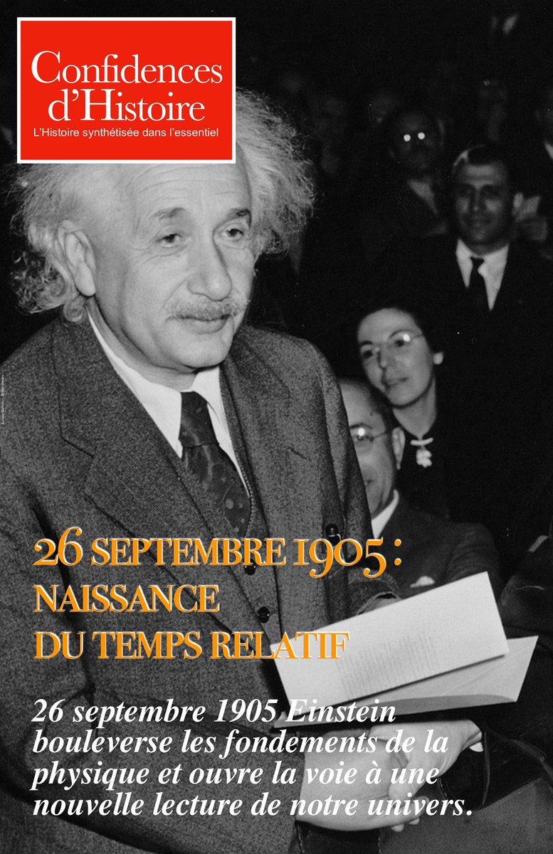 Conf_Histoire's tweet photo. 26 septembre 1905 : naissance du temps relatif
➡️ https://t.co/qHD5c4ebwQ

Le 26 septembre 1905, Albert #Einstein bouleverse les fondements de la physique et ouvre la voie à une nouvelle lecture de notre univers… https://t.co/wUhsJoWnXe