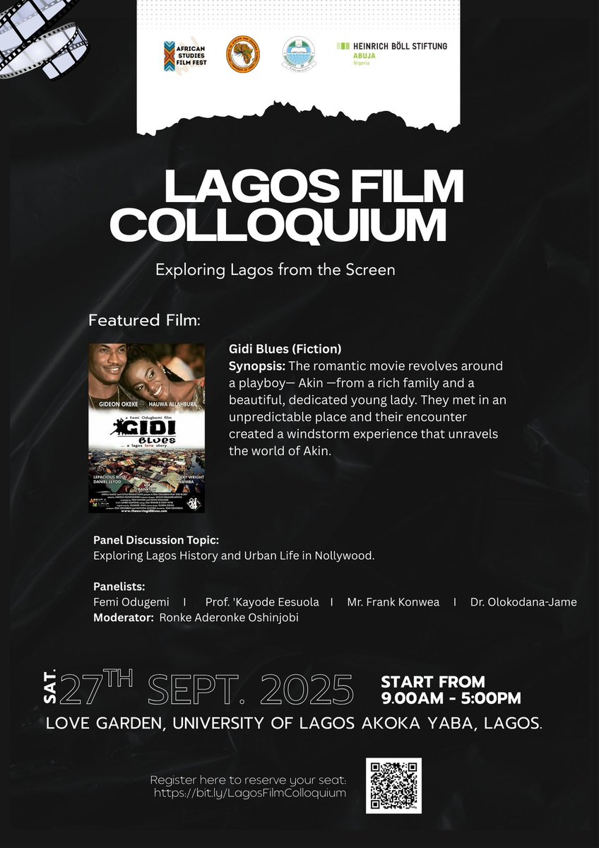 RethinkingCI's tweet image. A love story woven through the contrasts of Lagos, slums and sky-high estates, hustle and glamour.

Don’t miss Gidi Blues tomorrow at the Lagos Film Colloquium.

📅 Sat, Sept 27 | 🕛 9am-5pm | 📍 UNILAG Love Garden

#LagosFilmColloquium #CityOnScreen