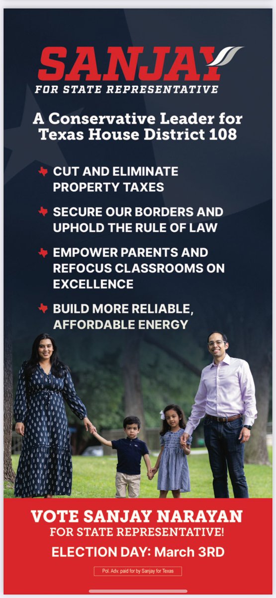 Sanjay Narayan (@sanjaynarayan) on Twitter photo I’m running to be your voice. 
Our district, Texas HD108, is vibrant with abundant resources, and is the most important house seat in Texas, and arguably in the entire South. The financial capital of Red America. But we are batting below our average with our representation. 
We I’m running to be your voice. 
Our district, Texas HD108, is vibrant with abundant resources, and is the most important house seat in Texas, and arguably in the entire South. The financial capital of Red America. But we are batting below our average with our representation. 
We