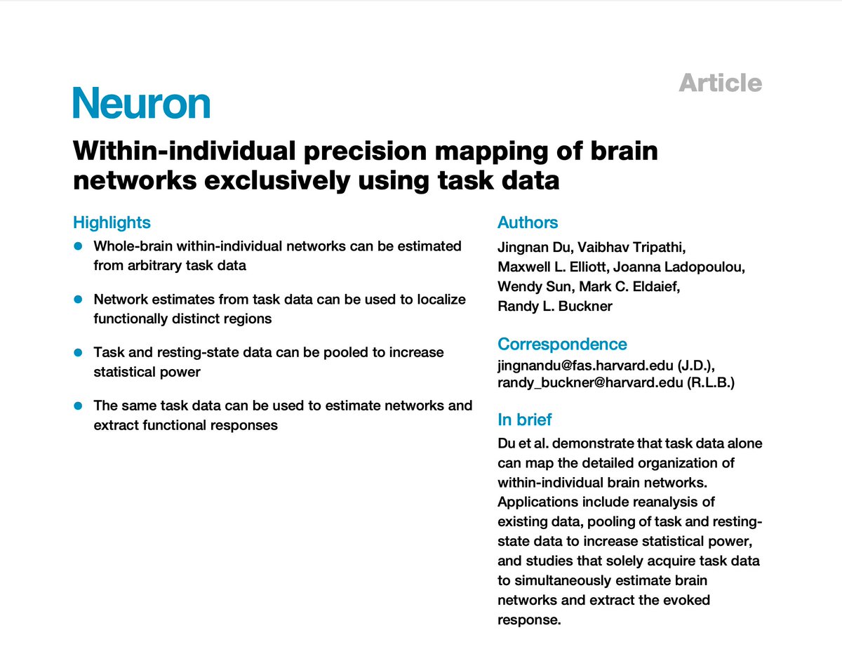 Jingnan Du (@jingnandu049) on Twitter photo Our new paper is out now in Neuron!🎉 With <a href="/vaibhav_3pathi/">Vaibhav Tripathi, PhD</a> <a href="/max12elliott/">Maxwell Elliott</a> <a href="/jladopoulou/">Joanna Ladopoulou</a> <a href="/wendysun23/">Wendy Sun</a> Mark Eldaief and <a href="/RandyLBuckner/">Randy Buckner</a>  
Link: sciencedirect.com/science/articl… Our new paper is out now in Neuron!🎉 With <a href="/vaibhav_3pathi/">Vaibhav Tripathi, PhD</a> <a href="/max12elliott/">Maxwell Elliott</a> <a href="/jladopoulou/">Joanna Ladopoulou</a> <a href="/wendysun23/">Wendy Sun</a> Mark Eldaief and <a href="/RandyLBuckner/">Randy Buckner</a>  
Link: sciencedirect.com/science/articl…