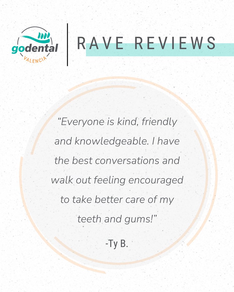 GoDentalSmiles's tweet image. 💬 Thank you for your kind words! We love hearing that you had a great experience at our office. Your trust in our team means so much to us. 🦷💙

#Feedback #GoDental #SantaClaritaValley #ValenciaDentist