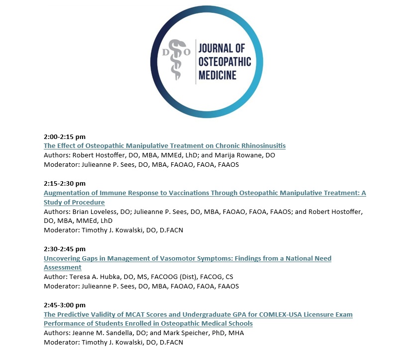 If you're at OMED, join us at 2:00 pm today (Friday) in the Product Theater area of the Exhibit Hall to hear from the authors of 4 high-impact, timely, and clinically relevant papers! <a href="/JulieSeesDO/">Julieanne P. Sees, DO, MBA, FAOA, FAOAO</a> #JournalClub #OMED25