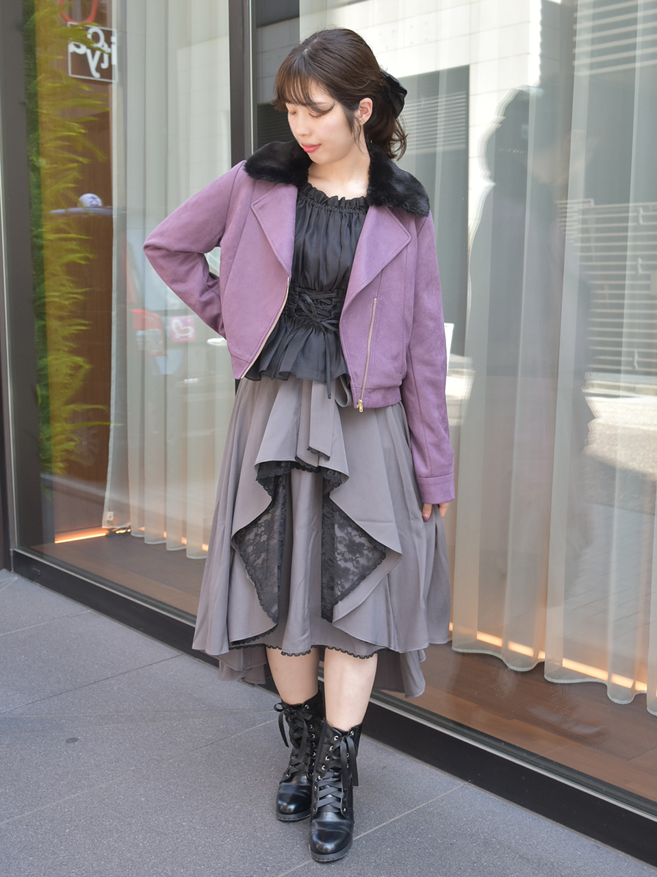 アクシーズファムカワイイ ケープ付ショートコート　ワインレッド　赤　ファー アクシーズファム kawaii ショートコート ワインレッド 赤 ファー