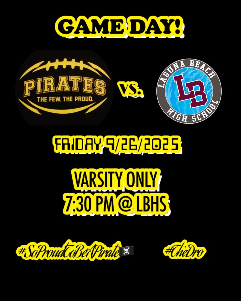 SPPirateFB's tweet photo. One final nonleague test against an unbeaten Laguna Beach team on the road before Marine League begins next Friday. It’s go time at 7 pm! #SoProudToBeAPirate🏴☠️#TheDro @breezepreps @latsondheimer @JamaalStreet @SBLiveCA @Tarek_Fattal @DamianCalhoun @NickIngram310 @LACitySection https://t.co/rzTS5OGgVk