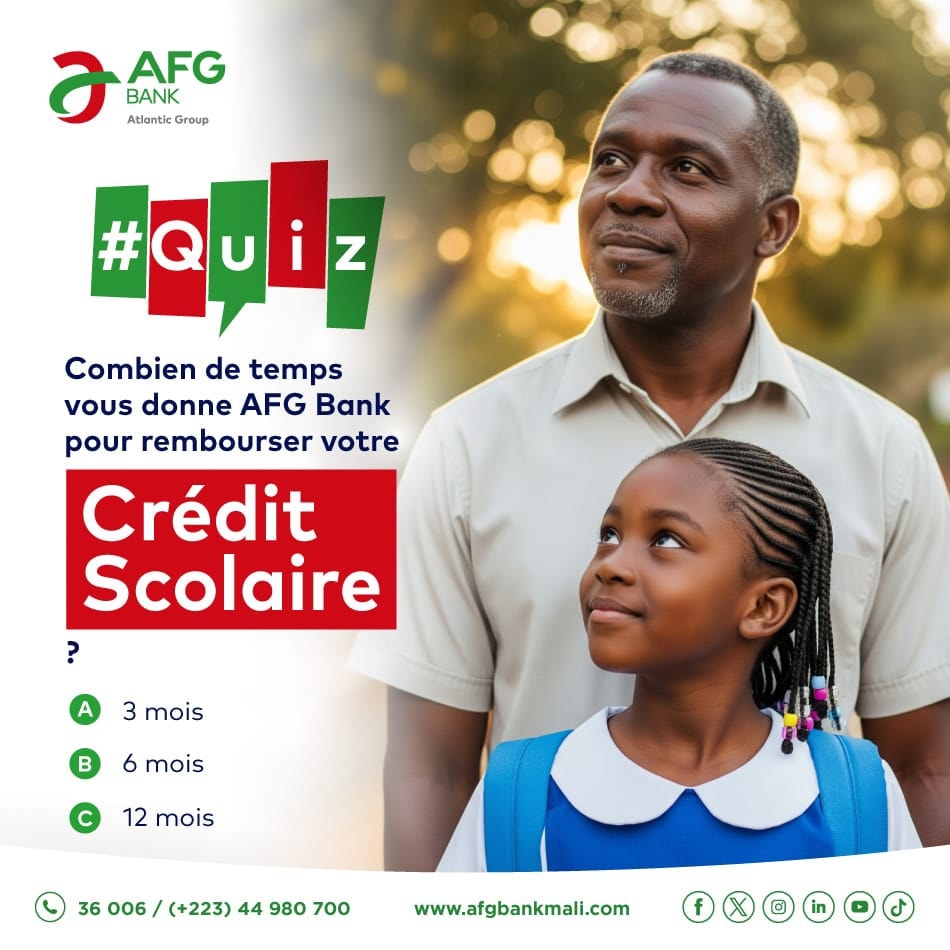 afgbankmali's tweet image. 🎯 #QuizDuJour

Alors, trouvez la bonne réponse !

#AFGBankMali #PrêtScolaire #Quiz