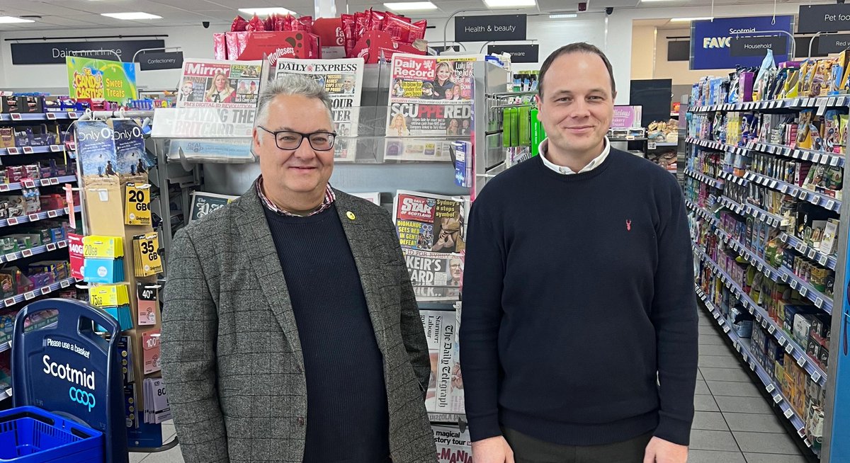ScotGrocersFed's tweet image. Wonderful visit with Graham Leadbitter MP to Scotmid Co-op, Elgin. Covered a lot of ground on key challenges for the sector, inc. crime, employment costs &amp;amp; new product regulations. 

Thank you to staff and the fantastic team at @Scotmid &amp;amp; @GrahamSNP #localshops #scottishretail