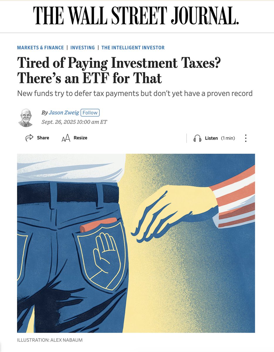 srikanthatcache's tweet image. Honored to see Cache (@usecache) featured in @WSJ's Intelligent Investor by @jasonzweigwsj.
He highlights Cache’s role in the revival and modernization of exchange funds. Takeaway: “An ultraconcentrated position in a single stock becomes a low-cost, broadly diversified holding.”…