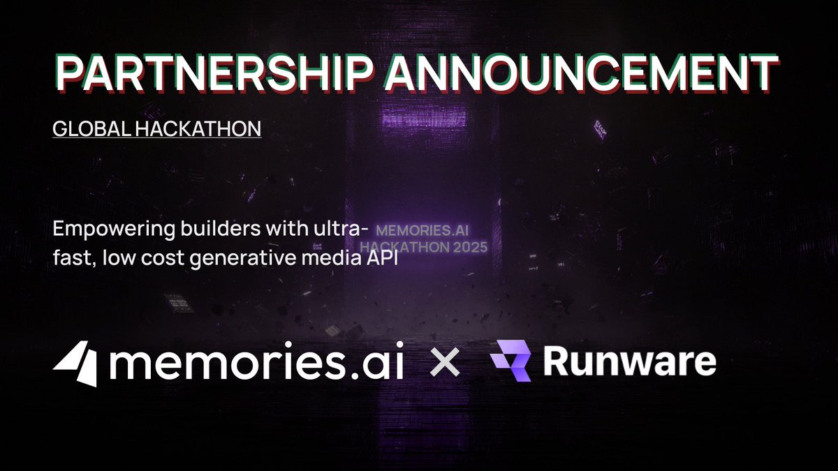 memories_ai's tweet image. Pumpeddddd to partner with @RunwareAI for the Global Multimodal Hackathon (Sep 29–Oct 23)!

Fastest AI image &amp;amp; video gen ⚡
Up to 20× cheaper 💸
1 line of code → media at scale 🚀

Register now: luma.com/hp67t6tf
London Event: luma.com/iu37305e