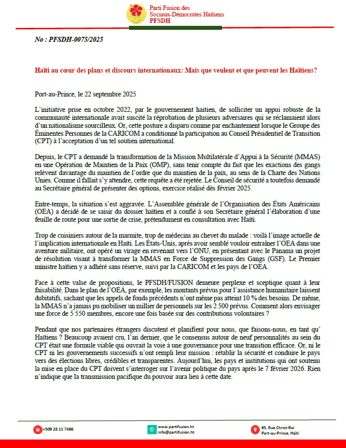 ⚠️ Haïti au bord du gouffre.

.
Ni le CPT ni les gouvernements n’ont rétabli la #sécurité ni préparé les élections.👉 « Trop de cuisiniers autour de la marmite, trop de médecins au chevet du malade »

✊ Le #PFSDH appelle : « Le moment d’agir, c’est maintenant. »

#AyitiPapPeri