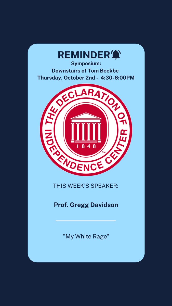 umdeclaration's tweet image. Join us Thursday, October 2nd for our weekly symposium.