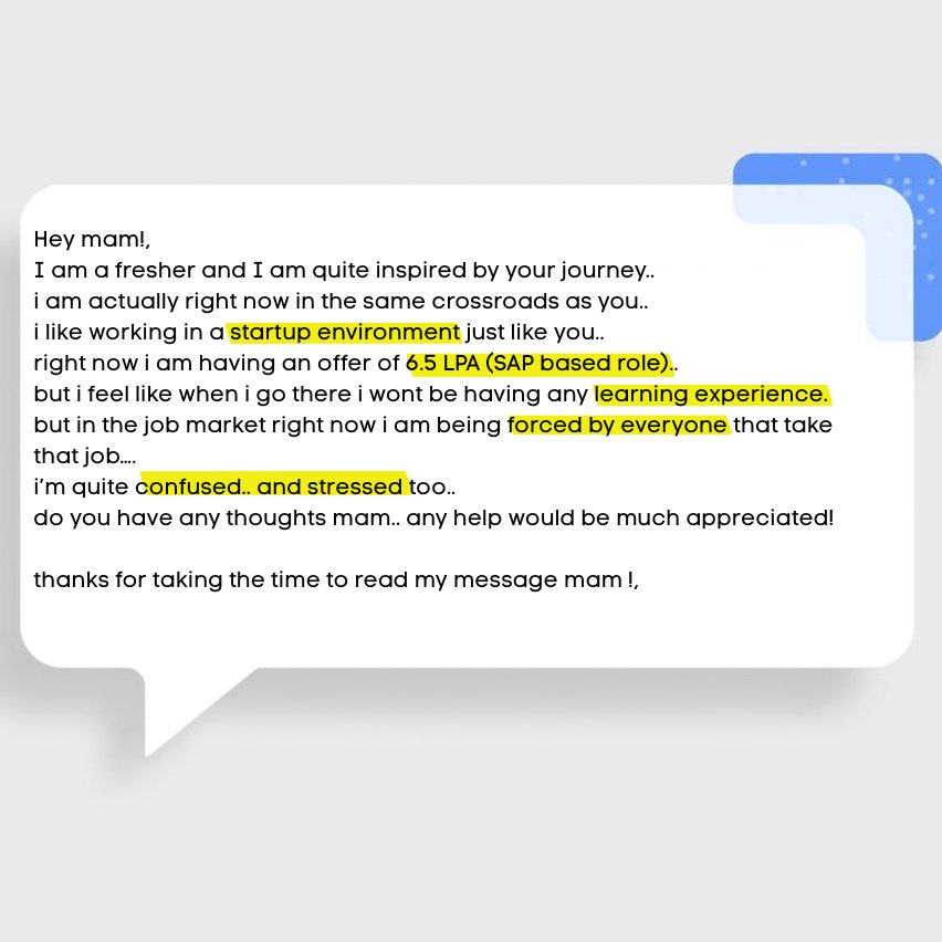 code_rams's tweet image. 💰6.5L PA.
A fresher messaged me:
“Akka, I got an SAP role offer. Everyone says I should take it… but I feel I won’t learn anything. I’m confused & stressed. What should I do?”
This is the classic early-career crossroad.
Startups → faster learning, ownership.
Corporates →…