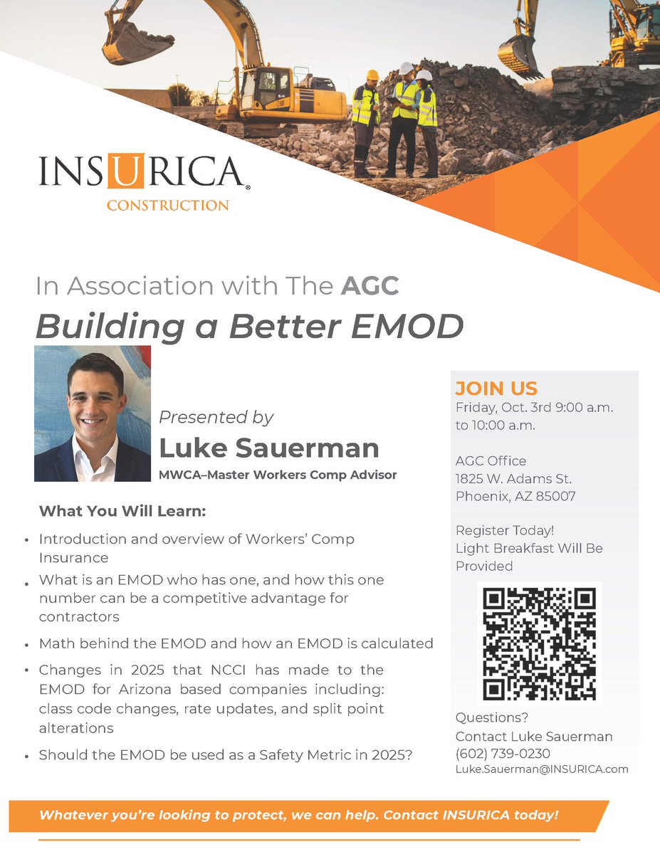 Coming October 3rd, 9am at the AZAGC Office - An informative course on Workers Comp - Building a Better EMOD