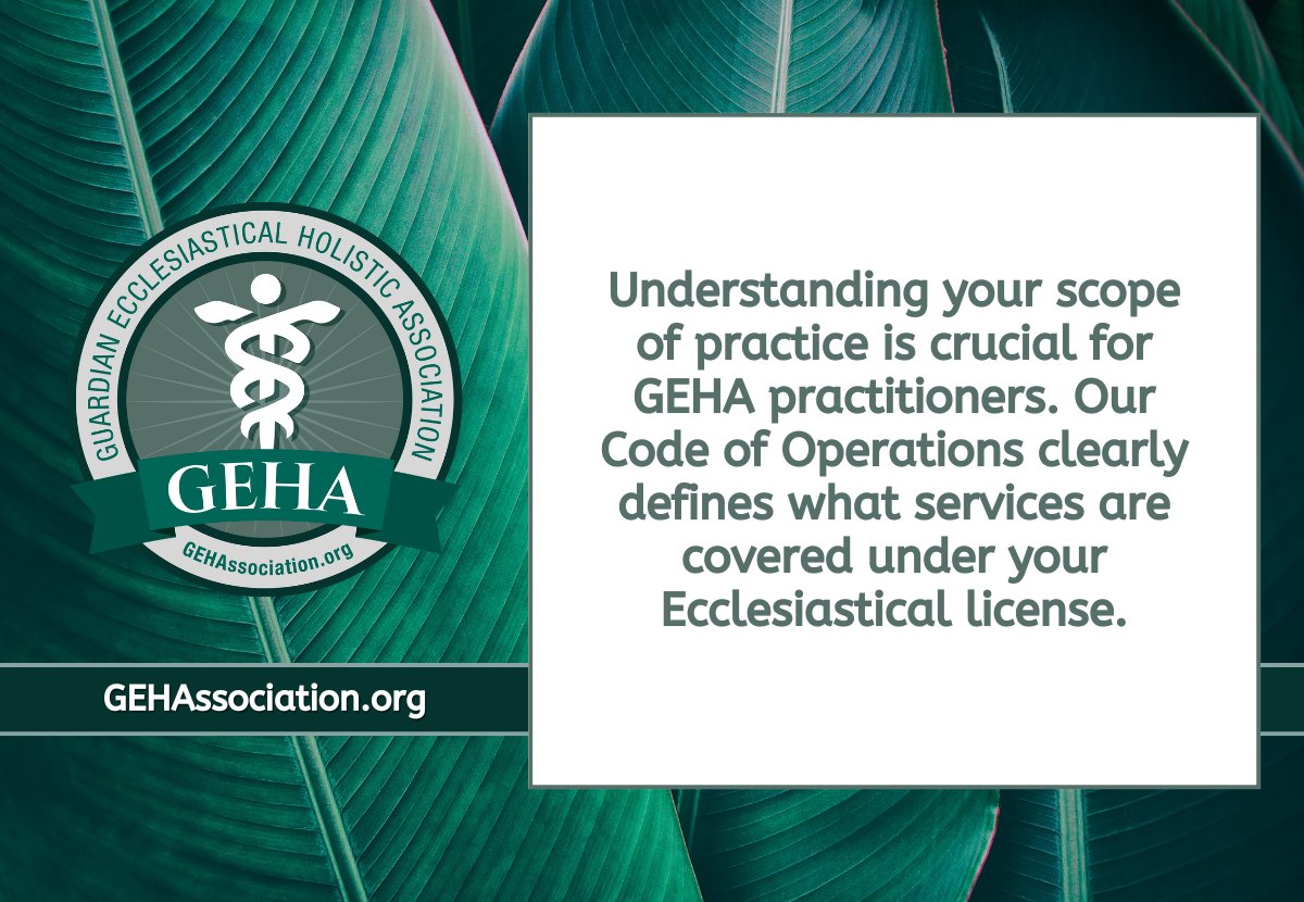gehassociation's tweet image. Understanding your scope of practice is crucial for GEHA practitioners. Our Code of Operations clearly defines what services are covered under your Ecclesiastical license. Learn more at gehassociation.org/code-of-operat….

#GEHA #ScopeOfPractice #HolisticGuidelines