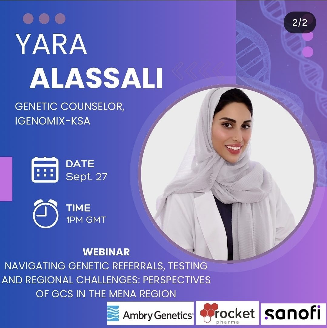 Yara_r_e's tweet image. The annual webinar of the Arab Society of Genetic Counselors is taking place this Saturday, Sept. 27. See registration details below.
#حمل #NIPT #جينات
us06web.zoom.us/webinar/regist…
