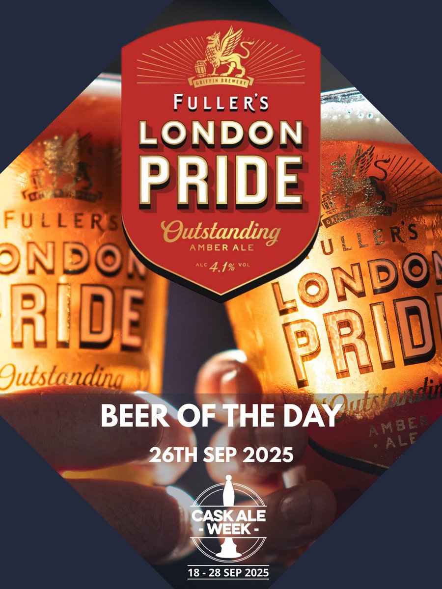 caskaleweek's tweet image. 🍺 Beer of the Day: @FullersBrewery London Pride 

A true London classic since the 1950s — smooth, rich &amp;amp; balanced with raisin, biscuit &amp;amp; piney hop notes. Brewed under the Griffin’s eye, it’s the capital in a glass.
#caskaleweek
