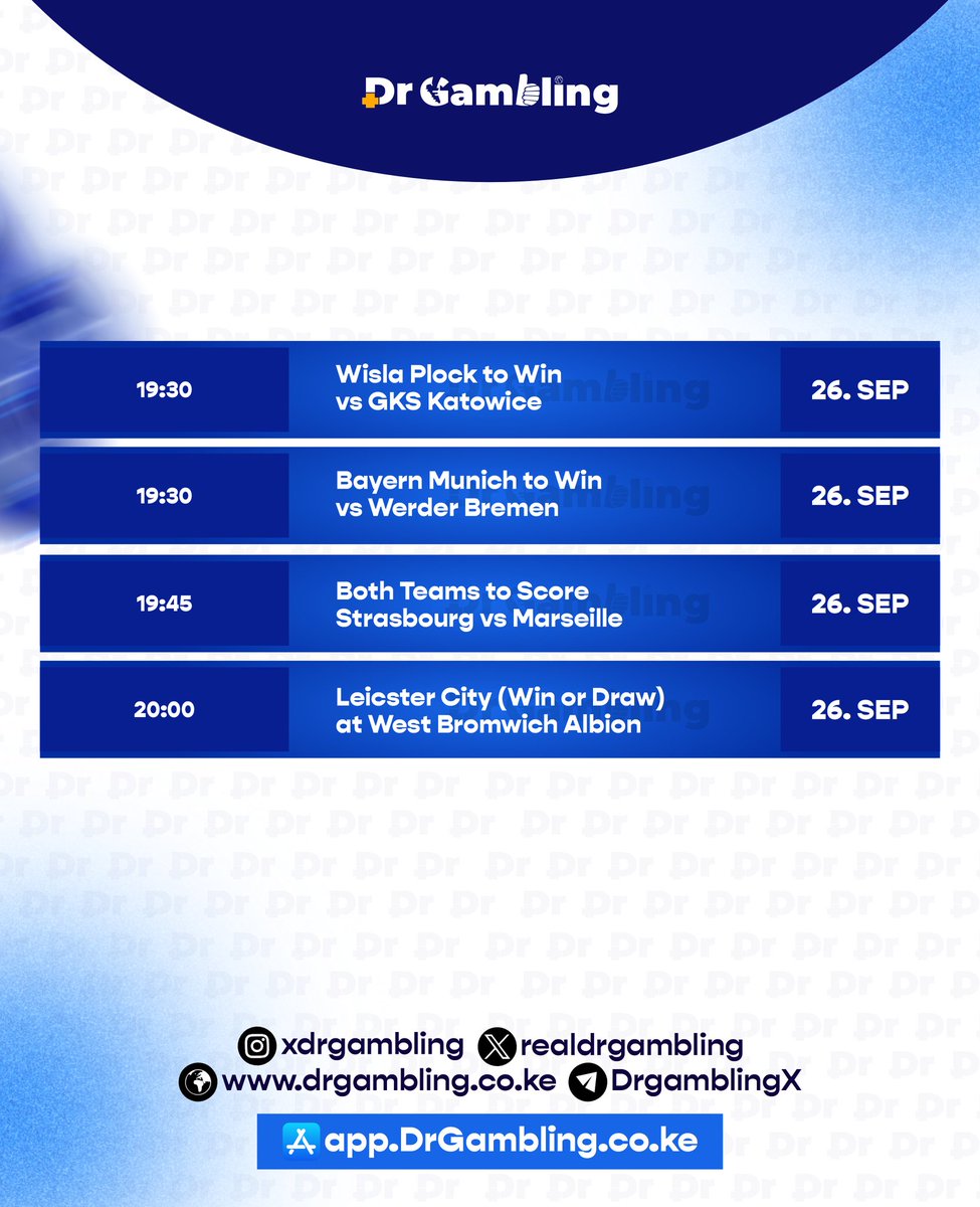 realDrGambling's tweet image. DrGambling Friday Open Predictions

The weekend kicks off with fire this Friday! ⚡ We’ve lined up the sharpest picks of the day to keep your winning streak

Don’t miss today’s best opportunities—lock them in here:
👉 app.drgambling.co.ke

#DrGambling #BetSmart #FridayWins