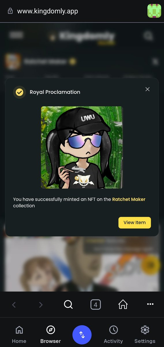 Minting on Kingdomly is a smooth experience. Got this beauty from <a href="/RatchetMaker/">Ratchet Maker</a> Big kudos to <a href="/Kingdomlyapp/">Kingdomly 🏰</a> 

#MintOnKingdomly