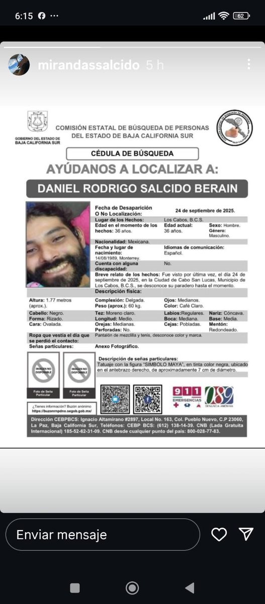Se les agradecerá su apoyo para localizar a #DanielSalcido . RT por favor. #BajaCaliforniaSur