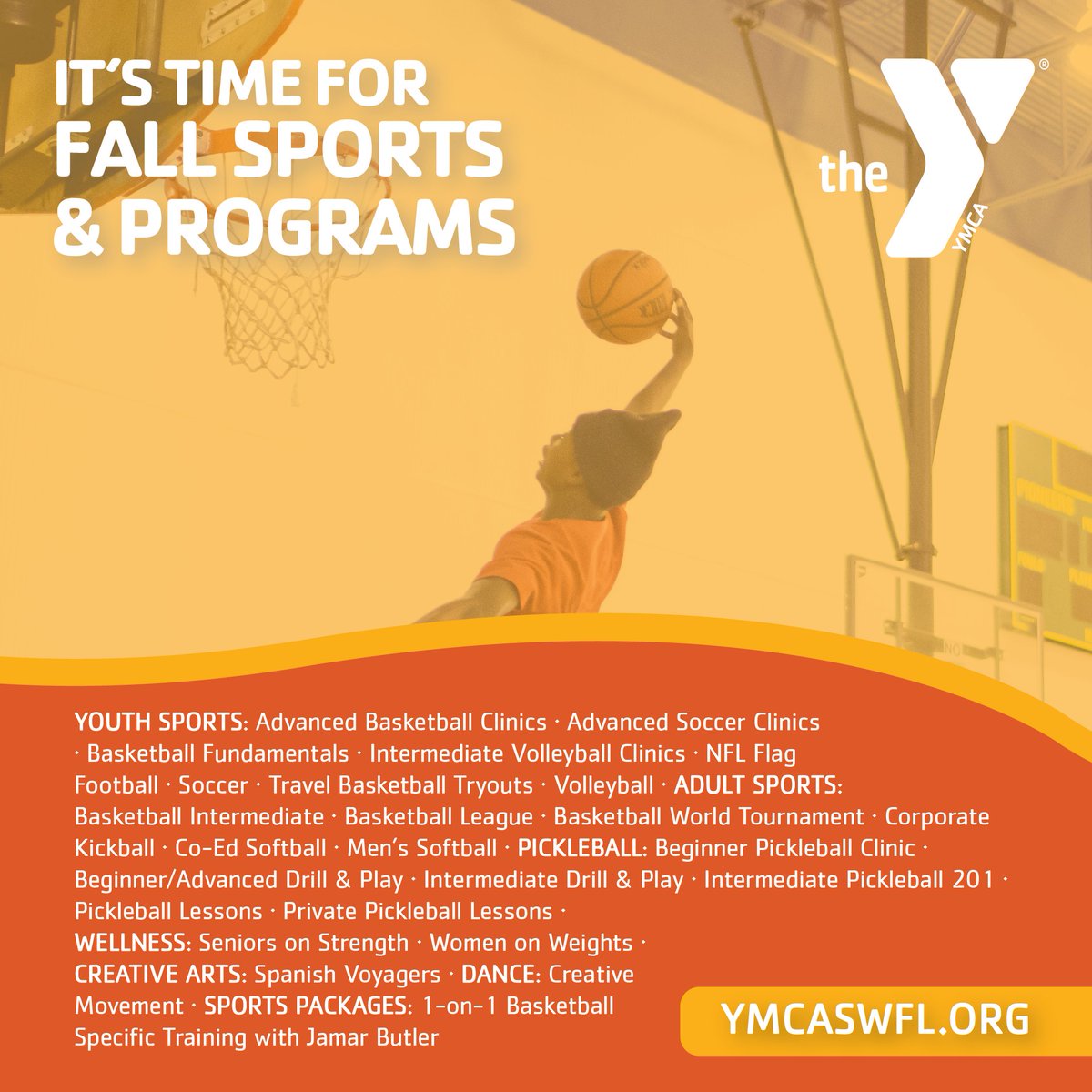 manateeymca's tweet image. Fall is here and so are sports at the Y. From basketball and volleyball clinics to soccer, flag football, pickleball, and more, there is a program for everyone in the family. Don&apos;t miss out. It&apos;s time to play.

#YMCA #FallSports #YouthSports #AdultSports