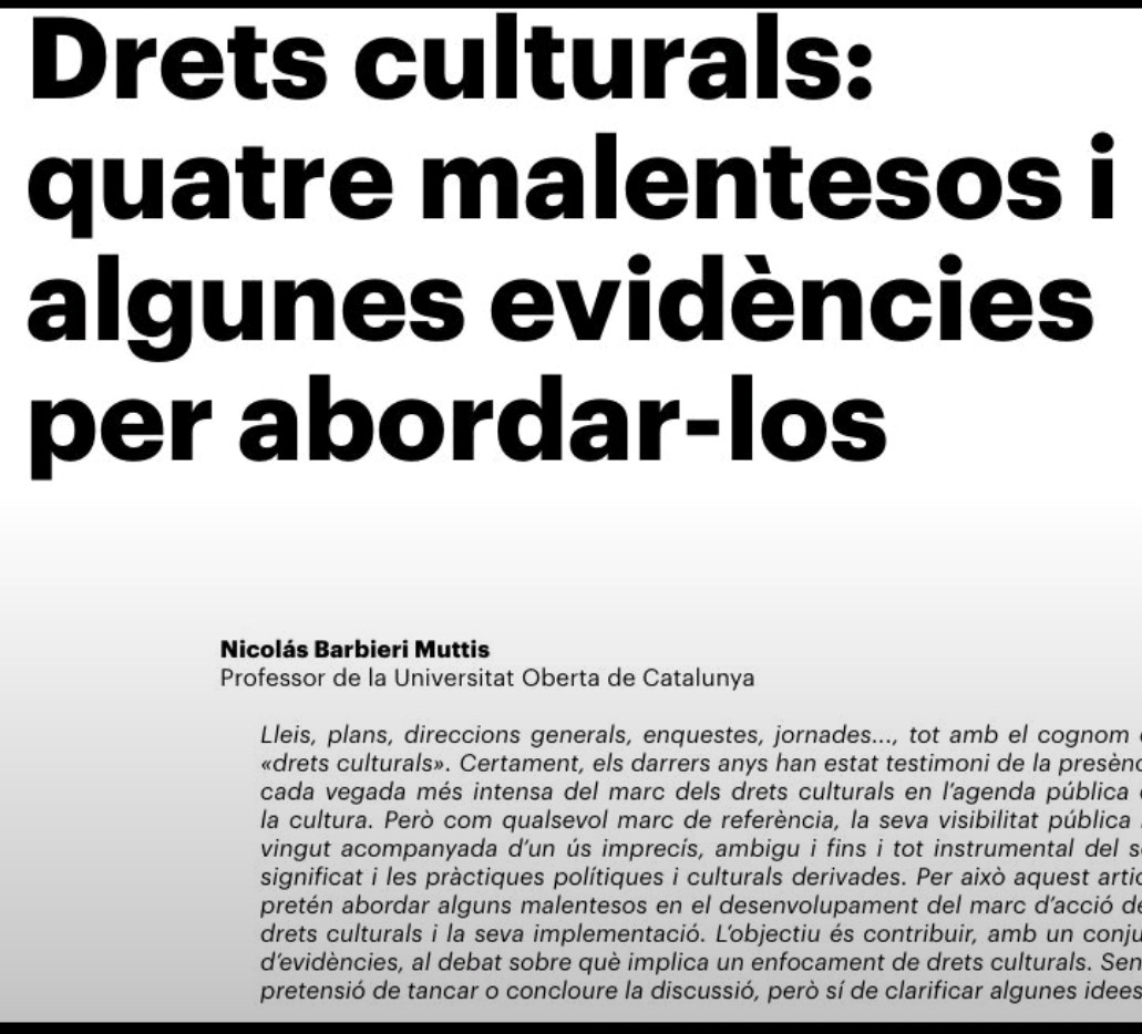 Aquests dies parlarem molt de drets culturals. Per si pogués ajudar, comparteixo un article on explico quatre "malentesos" que ens porten a confusions sobre el concepte i la pràctica dels drets culturals
openaccess.uoc.edu/items/15e4538d…