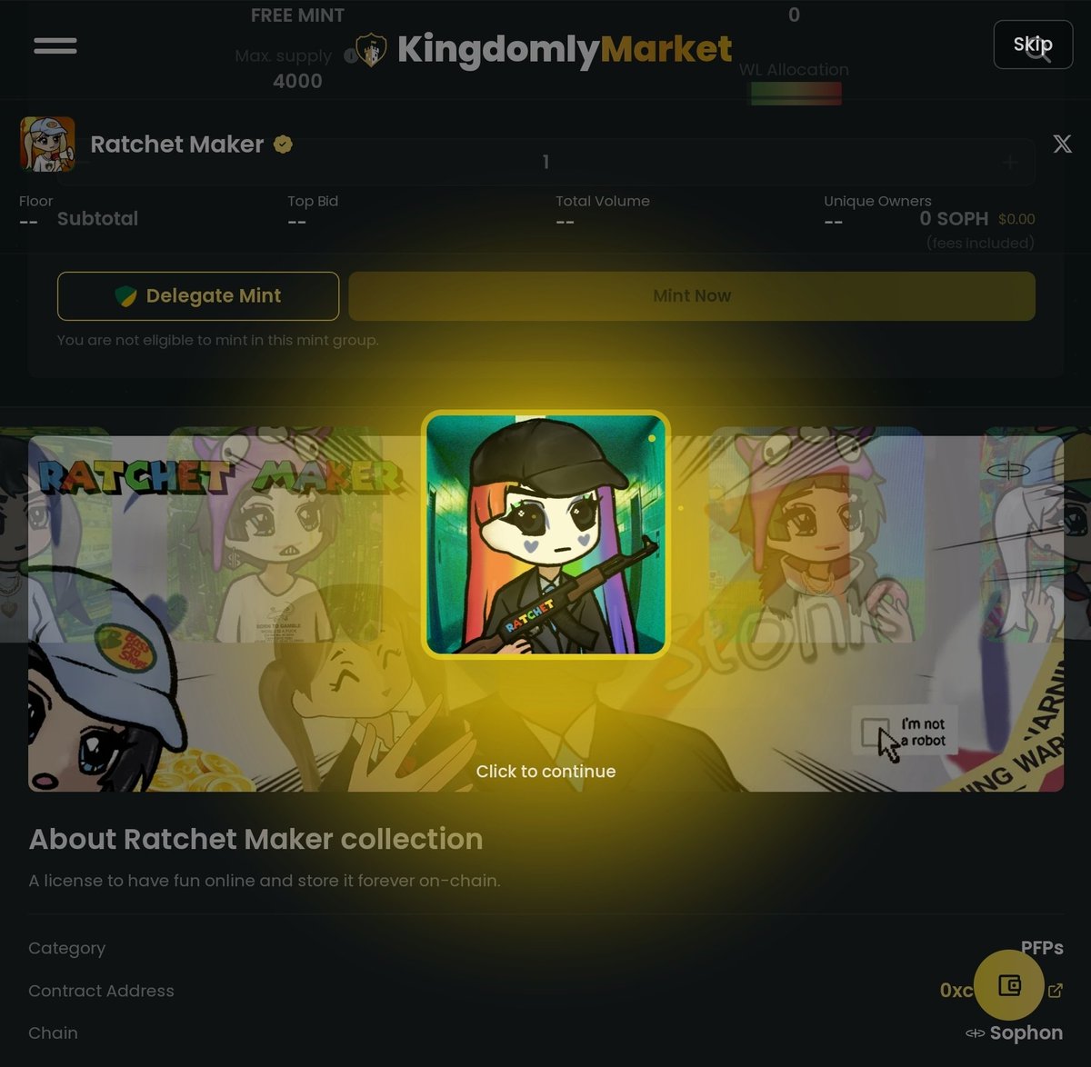 minted my first truly free mint after @doginaldogsx 
zero gas or platform fee, just connect wallet and claim nft

let's see what <a href="/RatchetMaker/">Ratchet Maker</a> has in store for us🔥