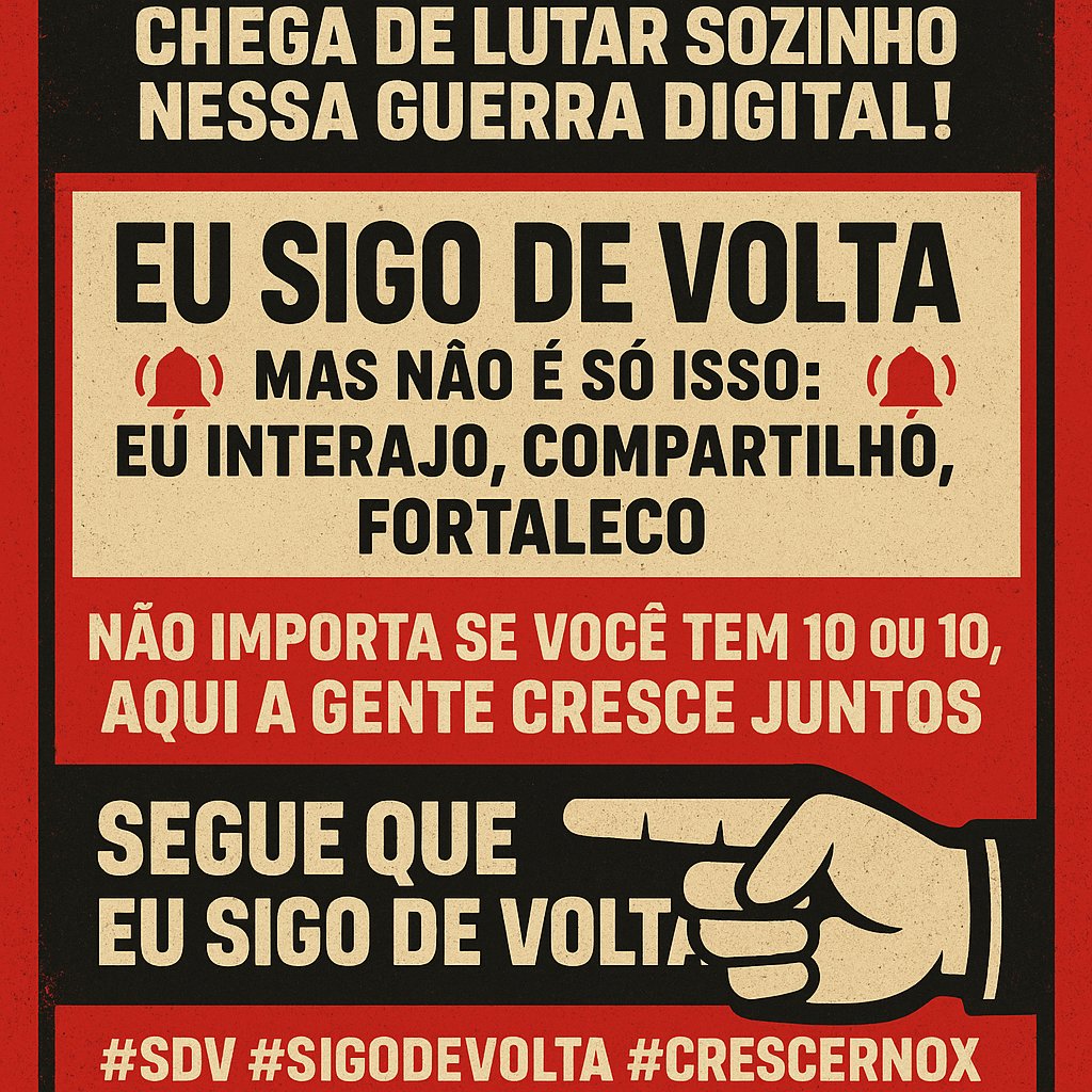 appneto's tweet image. 🔥 Chega de “gurus” prometendo milagres no X! 🔥
Aqui é guerra real: 100 SDV pra formar tropa 💥
👉 Segue que eu sigo de volta — juntos vamos dominar essa arena digital!

#SDV #SigoDeVolta #BatalhaNoX