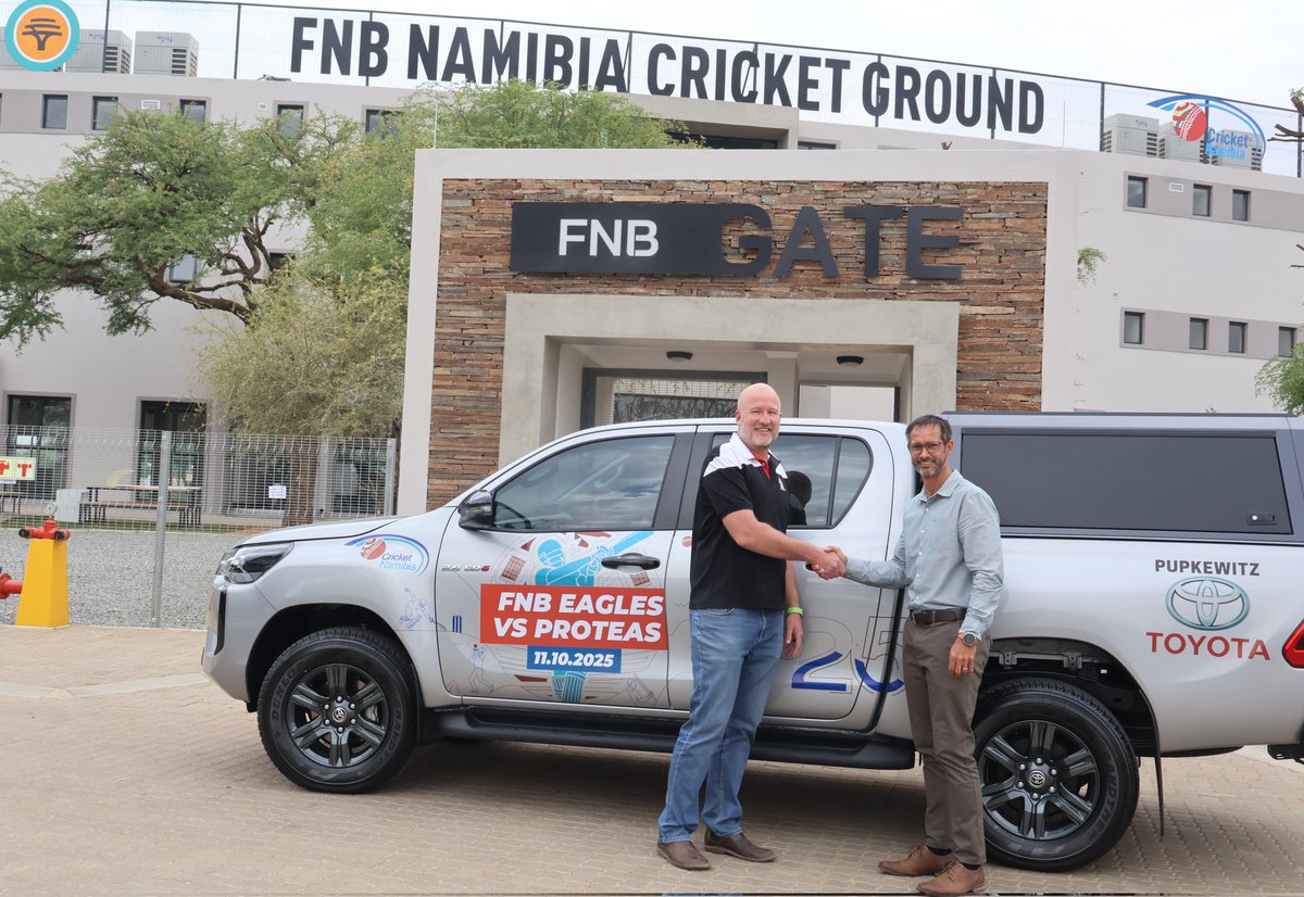 PUPKEWITZ TOYOTA DELIVERY AT CRICKET NAMIBIA!

Our CEO, Johan Muller, received his newly rebranded sponsored car from Pupkewitz Toyota!

A big thank you to our valued vehicle partner for their continued support 🙌

All set and ready to roll for 11.10.2025! 🔥
#PupkewitzToyota