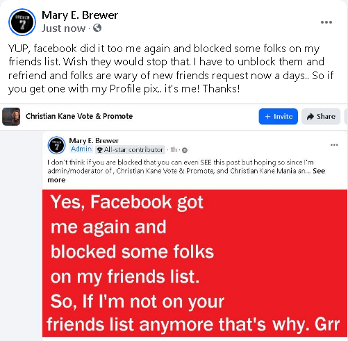maryebrewer's tweet image. Dang it @facebook @Meta Stop blocking people on my friends list that i HAVE NOT ASKED to be blocked!!! 
#Facebook #blocking #stopit