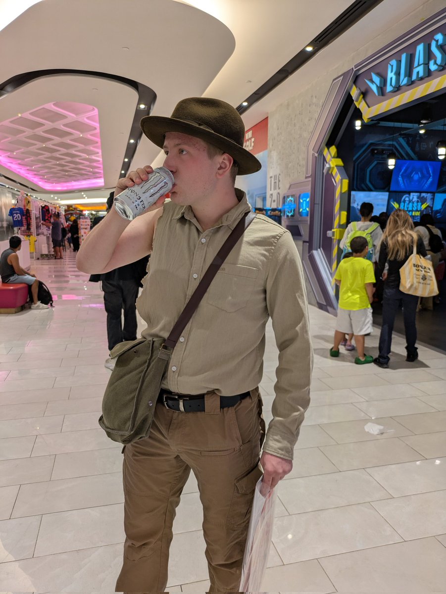KazooCosplays's tweet image. Indiana Jones at the American Dream mall in New Jersey sipping a white monster (he left his whip in the car)