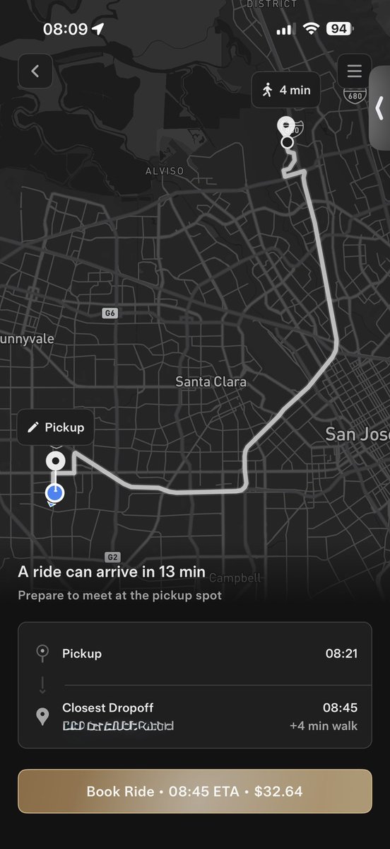 slogha's tweet photo. @elonmusk Robotaxi vs Lyft comparison..(as an active Robotaxi user)

Robotaxi is cheaper but not competitive enough for  some longer commutes (longer wait too).. not enticing so took Lyft.  Shorter commutes are very competitive... https://t.co/j7jBFI72mR