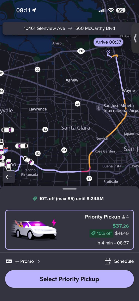 slogha's tweet photo. @elonmusk Robotaxi vs Lyft comparison..(as an active Robotaxi user)

Robotaxi is cheaper but not competitive enough for  some longer commutes (longer wait too).. not enticing so took Lyft.  Shorter commutes are very competitive... https://t.co/j7jBFI72mR