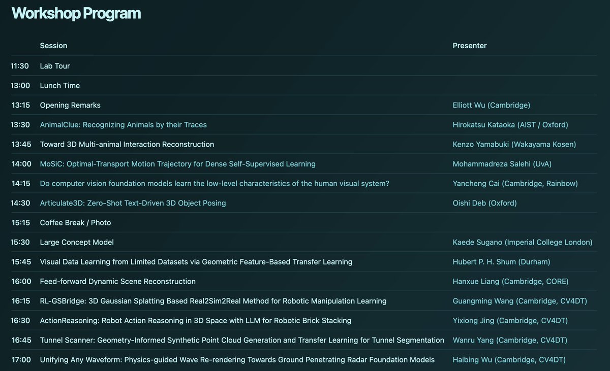 You can see the full program at the Cambridge Computer Vision Workshop here: