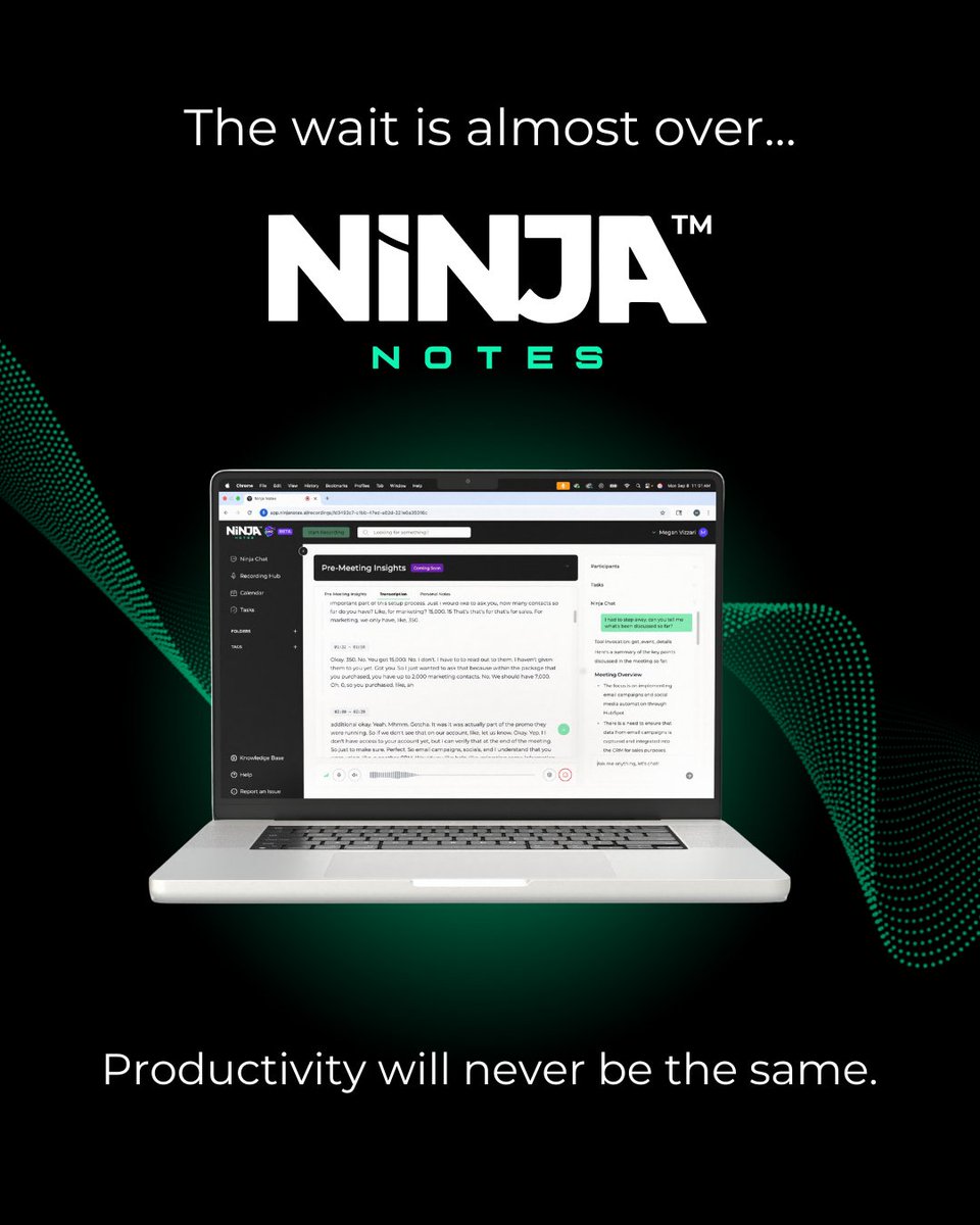 NinjaConceptsAI's tweet image. We’ve been building toward this moment.
Ninja Notes beta drops next week — and you’ll want to be first in line. 
Get ready. Productivity will never be the same.

#NinjaNotes #BetaLaunch #FutureOfWork