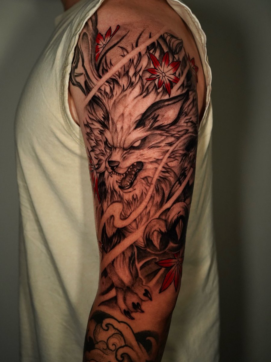 rizz647's tweet photo. All 3 parts of my tattoo from my chest to the sleeve 😦 https://t.co/kTRBflEh9d