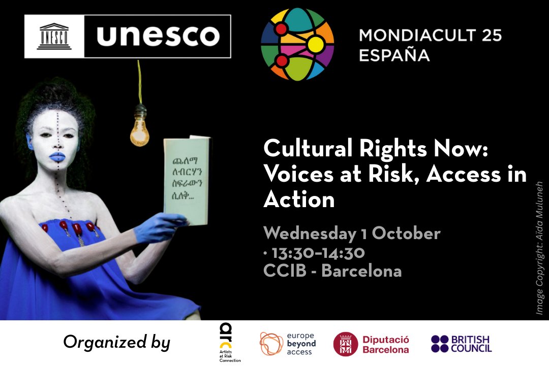 esBritish's tweet image. Es un placer colaborar con @AtRiskArtists, #EuropeBeyondAccess y @diba en  #MONDIACULT2025 para ofrecer un espacio de diálogo en torno a los desafíos y las buenas prácticas que existen para garantizar los derechos culturales de las voces marginadas. arts.britishcouncil.org/get-involved/e…