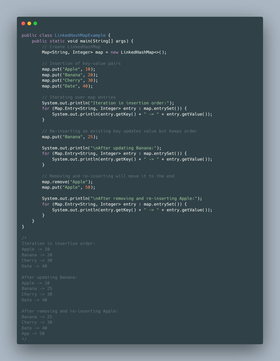 mario_casari's tweet image. 💡 Java tip: Use LinkedHashMap to maintain insertion order.#Java #LearnJava