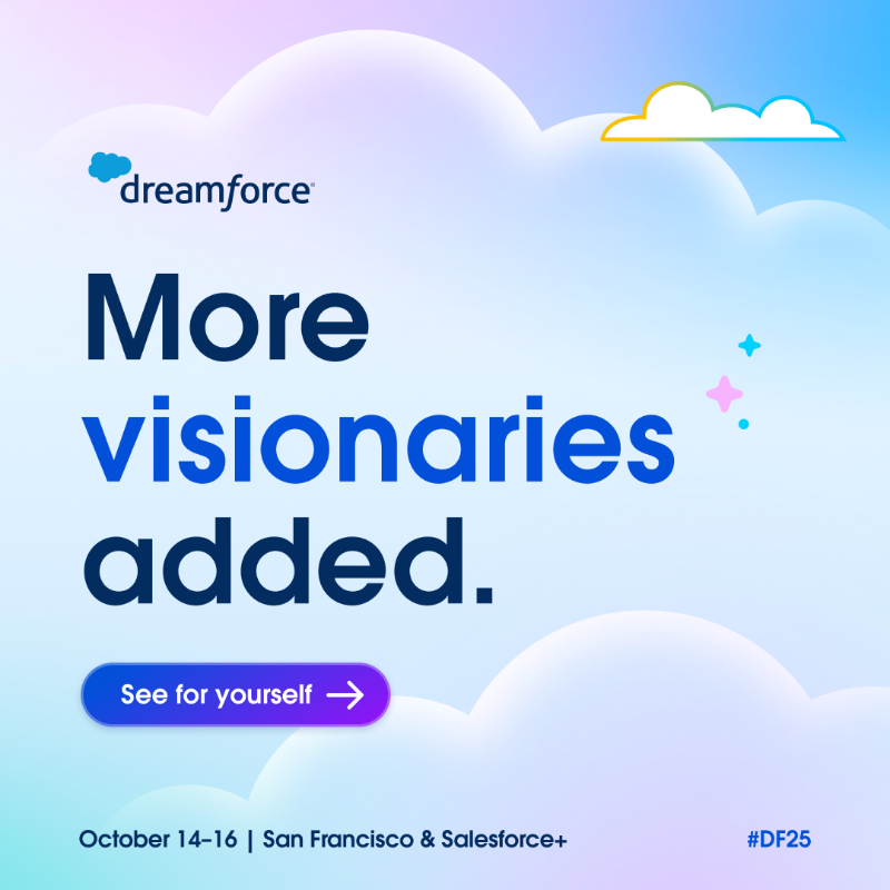 salesforce's tweet photo. The world’s largest technology event kicks off in three weeks, featuring AI visionaries like:

🎹 @Percyliang
💡 @JulieSweet
🚀 @BradLightcap
📊 @AthinaKanioura
🫣 And more!

Don’t miss your last chance to save $400 by September 26:  https://t.co/XY8d7Q7IdL