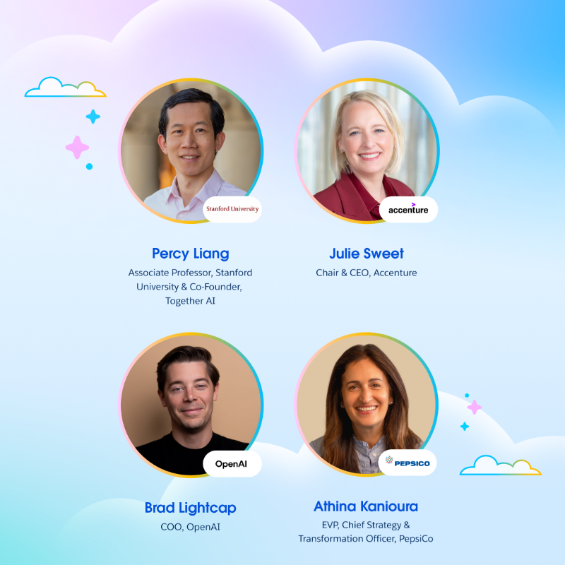 salesforce's tweet photo. The world’s largest technology event kicks off in three weeks, featuring AI visionaries like:

🎹 @Percyliang
💡 @JulieSweet
🚀 @BradLightcap
📊 @AthinaKanioura
🫣 And more!

Don’t miss your last chance to save $400 by September 26:  https://t.co/XY8d7Q7IdL