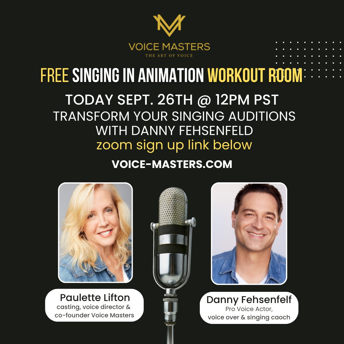 VOMasters's tweet image. 😱 Afraid of singing in auditions? You’re not alone.
The original SINGING FOR ANIMATION workout room with Voice Masters & Danny Fehsenfeld is back.
➡️ ZOOM SIGN UP: bit.ly/TALESFROMTHEBO…
#VoiceMasters #TalesFromTheBooth #AnimationVO #SingingForAnimation #NoFear