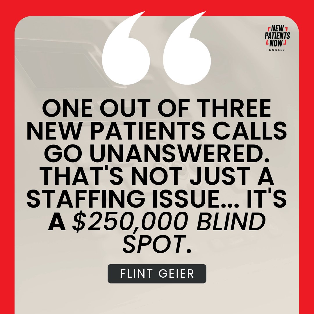 SchedulingInst's tweet image. 💡 ONE OUT OF THREE NEW PATIENT CALLS GO UNANSWERED.

🎧 Listen to Episode 11 of New Patients Now to uncover the numbers that could be costing your practice big time.

🔗 heyor.ca/EaSByc 

#NewPatientsNow #DentalPracticeGrowth #PatientExperience #PracticeProfit
