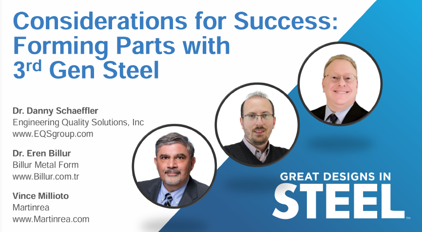 Check out the #GreatDesignsinSteel™ presentation of the week: "Considerations for Success: Forming Parts With 3rd Gen Steel" presented at #GDIS25 by Daniel (Danny) Schaeffler, Eren Billur and Vincent Millioto: ow.ly/oOAh50X2o9H